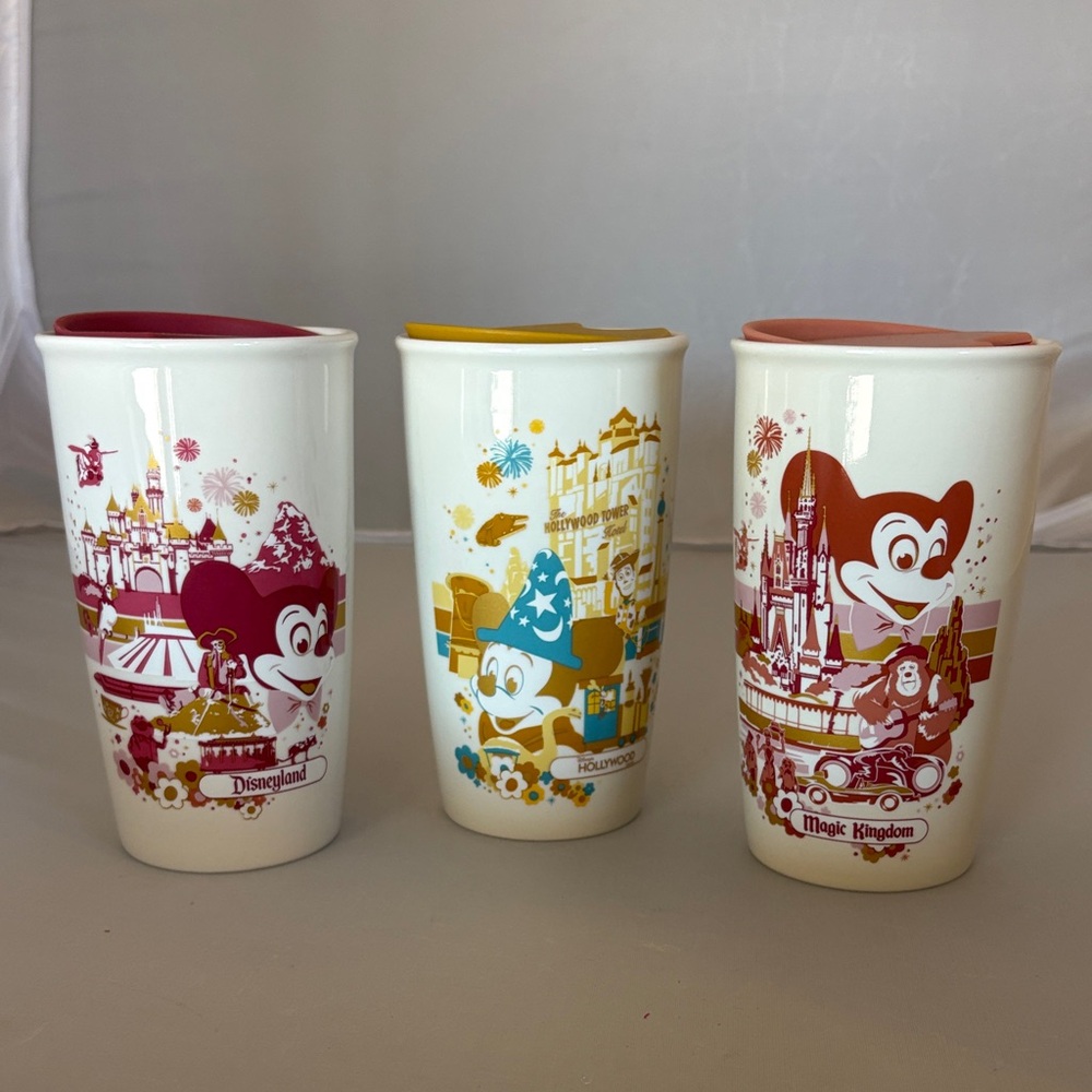 New Set of 3 Starbucks Disneyland and Magic Kingdom Themed Tumblers Mickey 12 fl